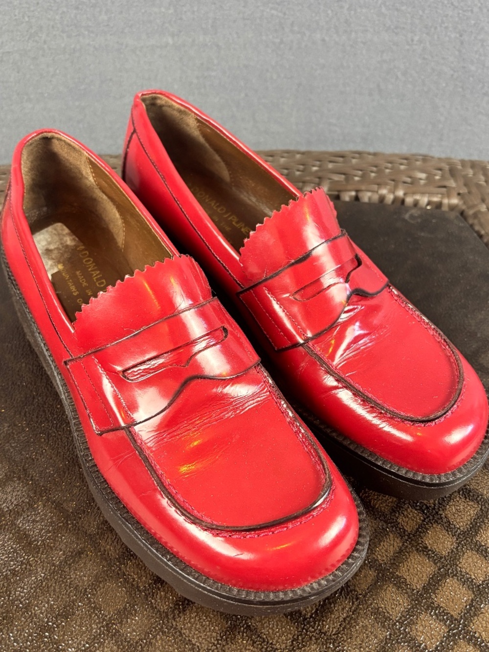Donald J Pliner Red Leather Slip On Platform Penny Loafer Shoes Size 8M